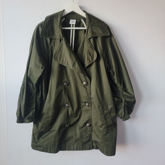 CAbi Jackets & Blazers - Cabi women's Army Green Expedition Jacket sz M Ruched Sleeves double Breasted